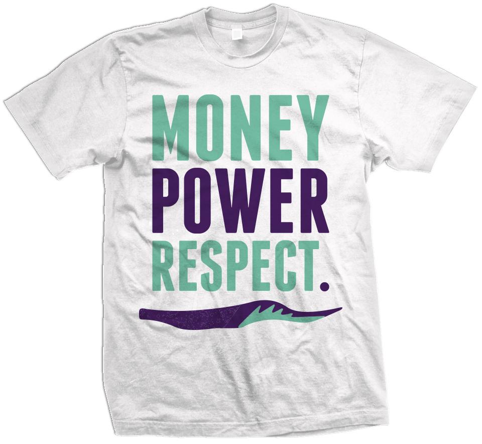 Money Power Respect - New Emerald/Purple on White T-Shirt - Million Dolla Motive