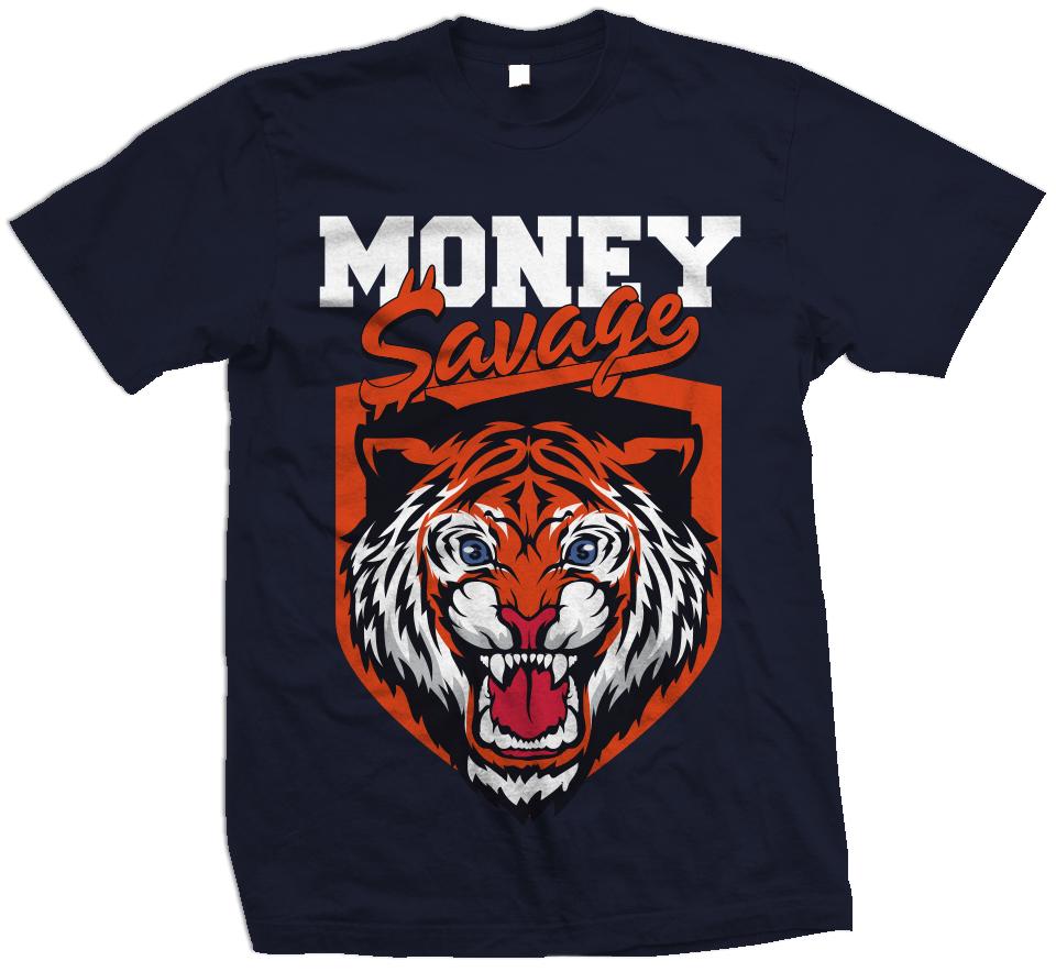 Money Savage - Orange on Navy T-Shirt
