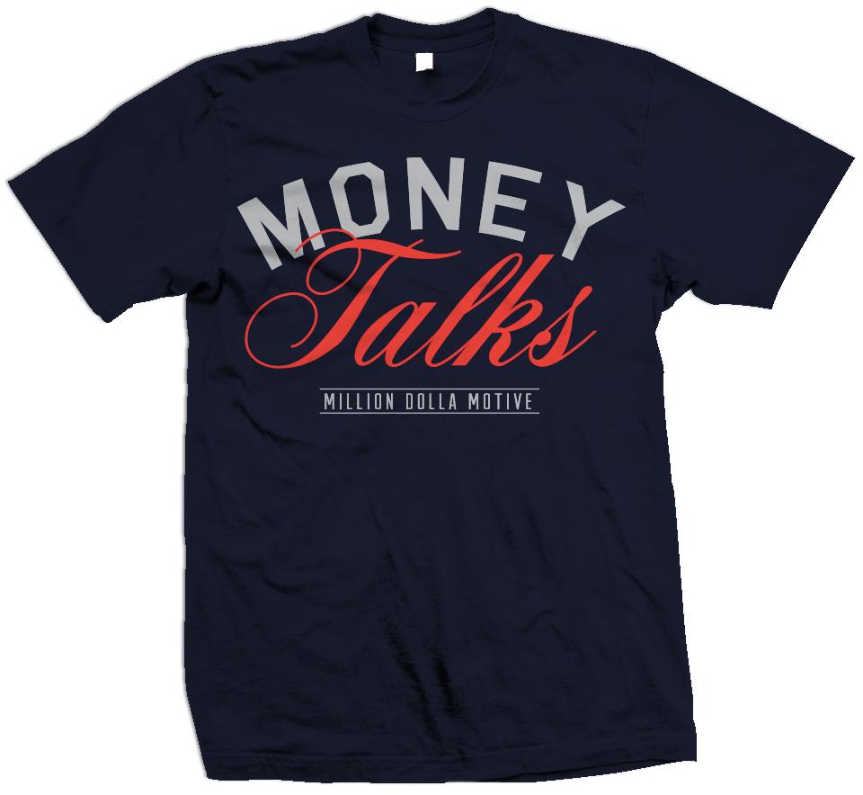 Money Talks - Infrared/Grey on Navy T-Shirt - Million Dolla Motive