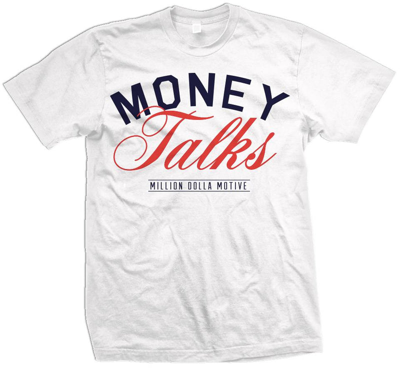 Money Talks - Infrared/Navy on White T-Shirt - Million Dolla Motive