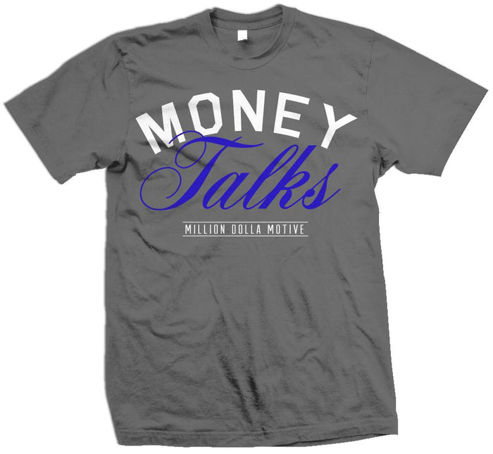 Money Talks - Royal Blue on Dark Grey T-Shirt