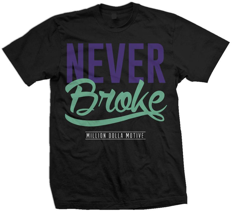 Never Broke - New Emerald/Purple on Black T-Shirt T-Shirt Million Dolla Motive 