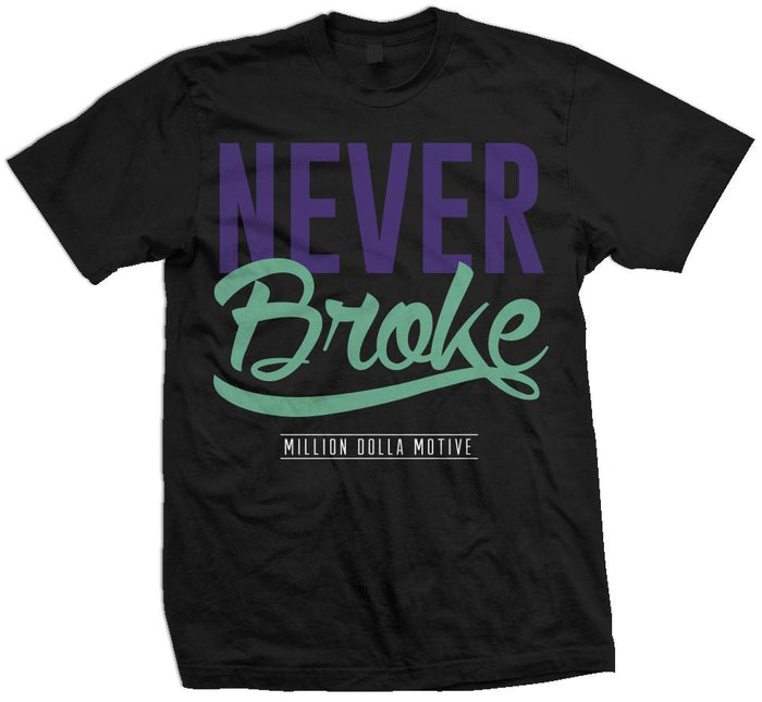 Never Broke - New Emerald/Purple on Black T-Shirt