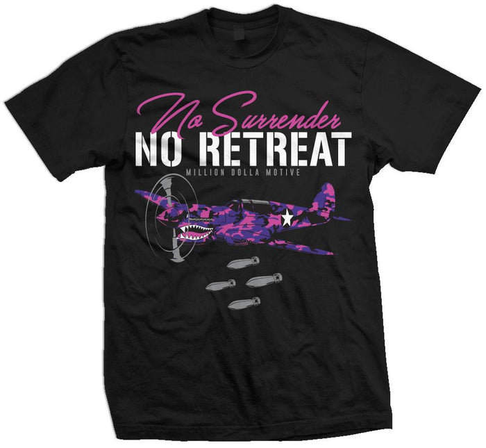 No Surrender No Retreat - Purple Camo on Black T-Shirt