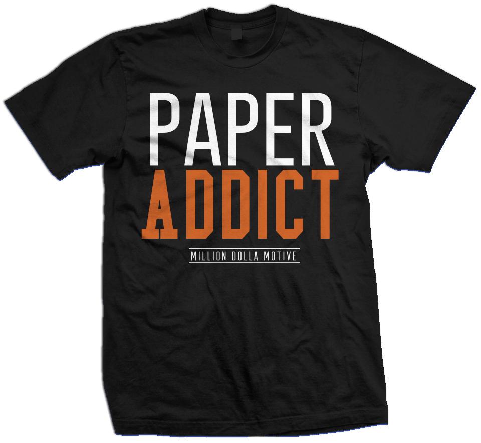 Paper Addict - Orange on Black T-Shirt