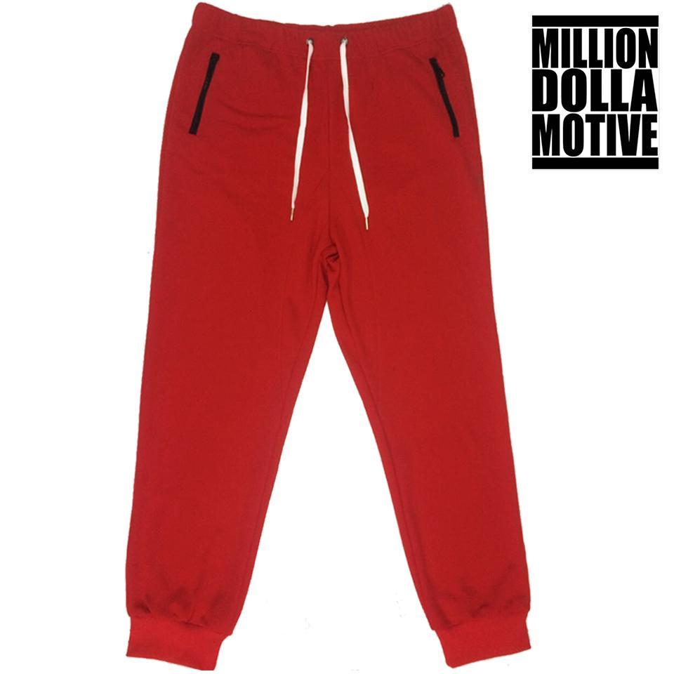 Red Joggers with Black Zipper Pockets - Million Dolla Motive