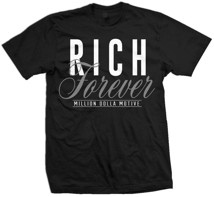 Rich Forever - Grey on Black T-Shirt