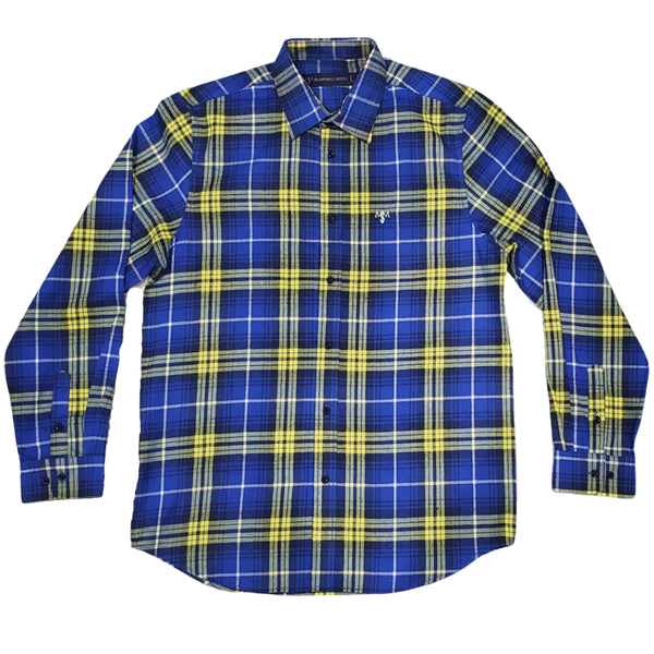 Royal Blue and Yellow Flannel Long Sleeve Shirt to Match Jordan Legacy 312 Hot Lava