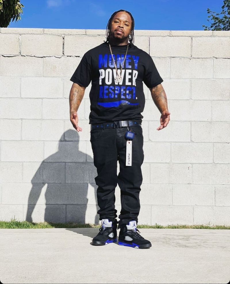 Money Power Respect - Racer Blue on Black T-Shirt T-Shirt Million Dolla Motive 