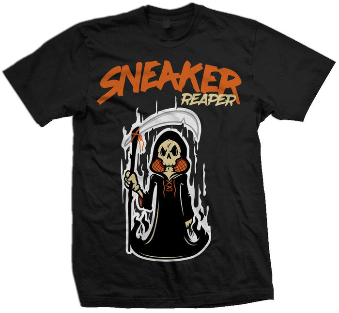 Sneaker Reaper - Orange on Black T-Shirt