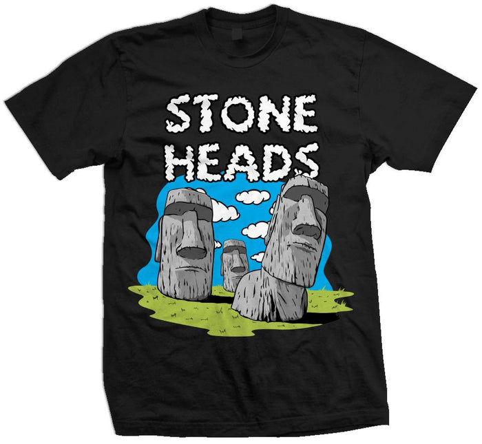 Stone Heads Island - Blue/ Aurora Green on Black T-Shirt