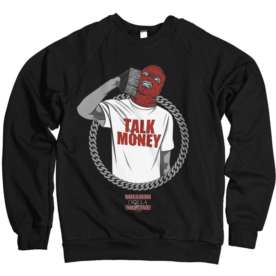 Talk Money Phone - Red on Black Crewneck Sweatshirt