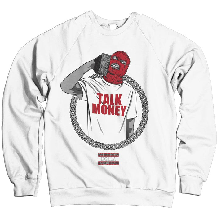 Talk Money Phone - Red on White Crewneck Sweatshirt