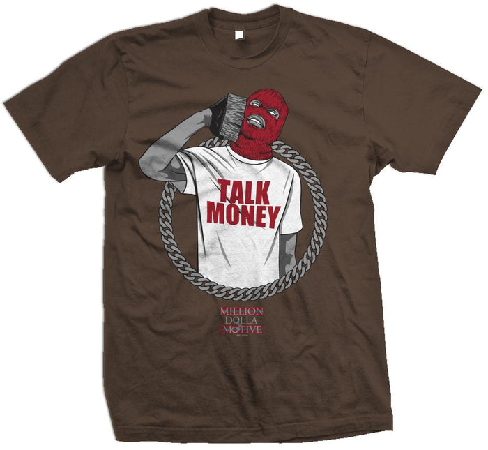 Talk Money Phone - Red on Brown T-Shirt