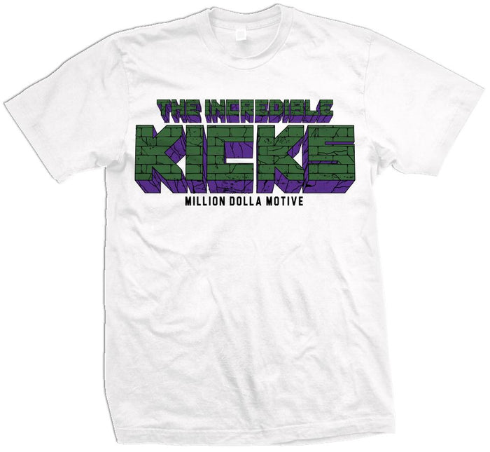 The Incredible Kicks - Aloe Verde/ Court Purple on White T-Shirt