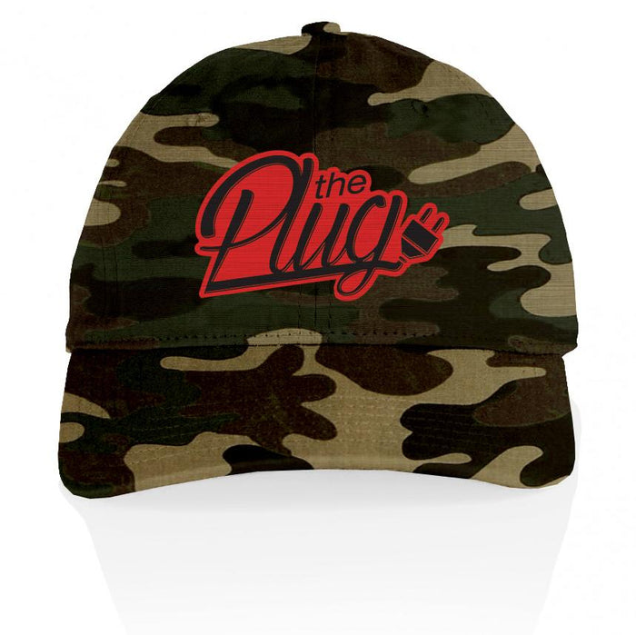 The Plug - Red on Forest Green Camo Dad Hat
