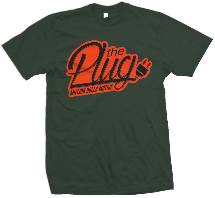 The Plug - Orange on Dark Emerald Green T-Shirt