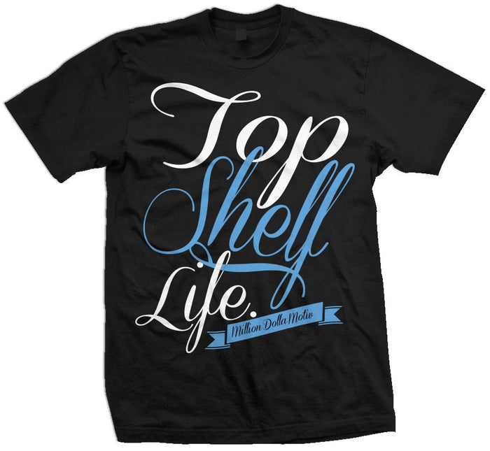 Top Shelf Life - University Blue on Black T-Shirt