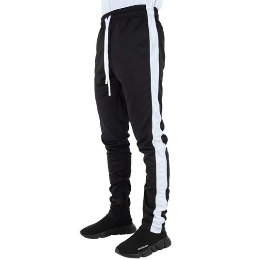 Black Track Pants with White Stripes