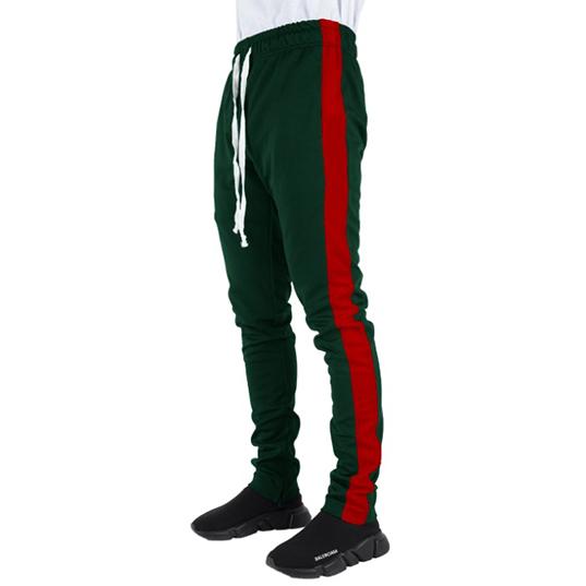 Hunter Green Track Pants with Red Stripes
