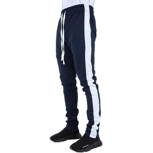 Navy Blue Track Pants with White Stripes