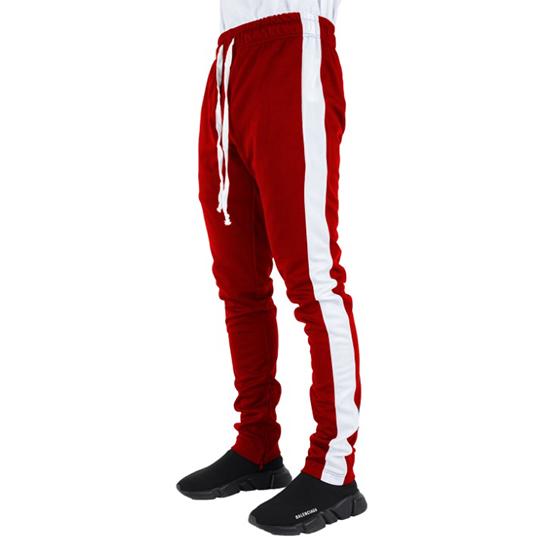 Red Track Pants with White Stripes
