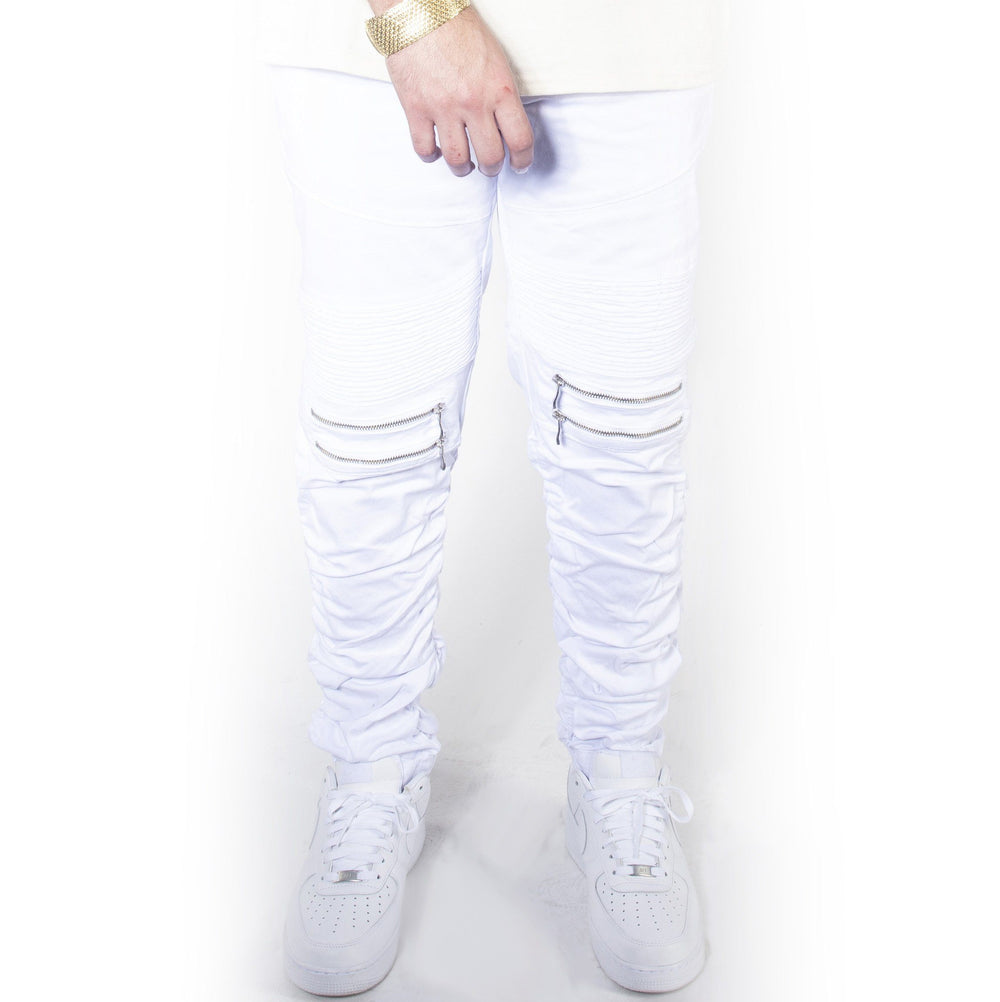 White Twill Bungee Jogger Pants JG882