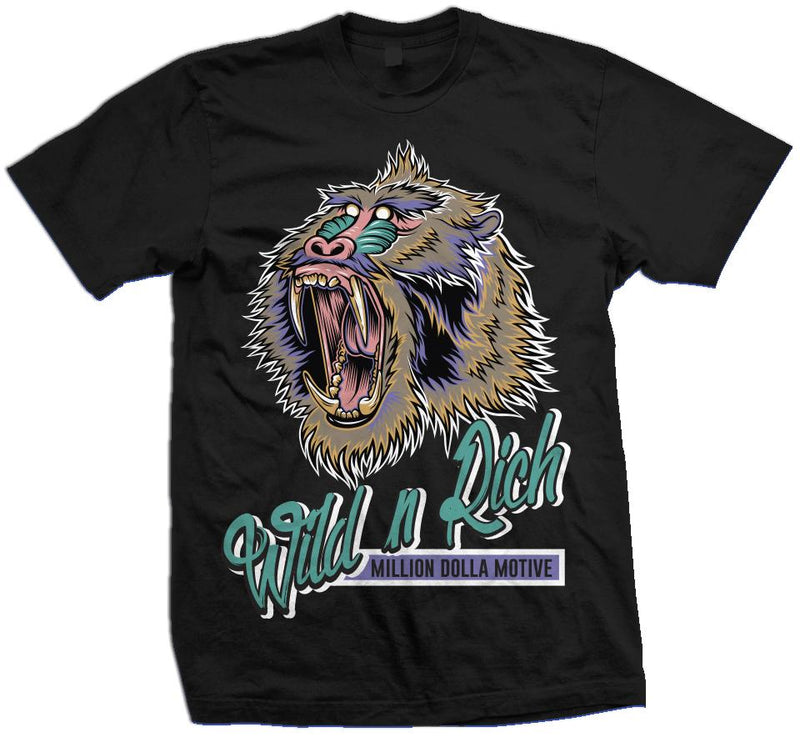 Wild N Rich - Hyper Jade/ Bleached Coral/ Space Purple on Black T-Shirt T-Shirt Million Dolla Motive 