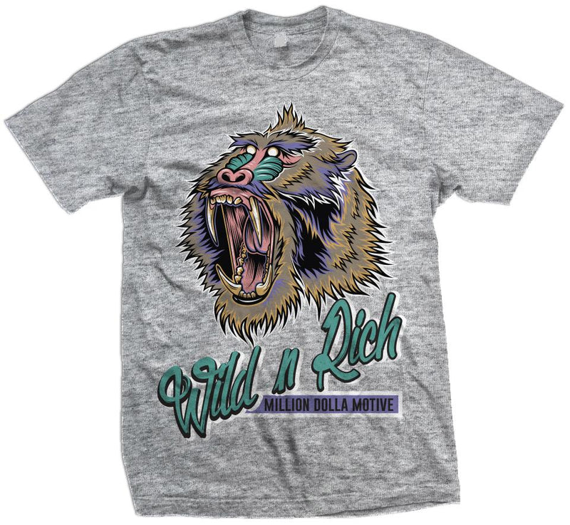 Wild N Rich - Hyper Jade/ Bleached Coral/ Space Purple on Heather Grey T-Shirt T-Shirt Million Dolla Motive 