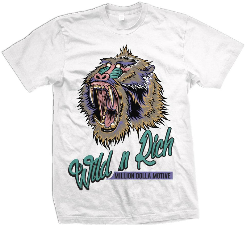 Wild N Rich - Hyper Jade/ Bleached Coral/ Space Purple on White T-Shirt T-Shirt Million Dolla Motive 