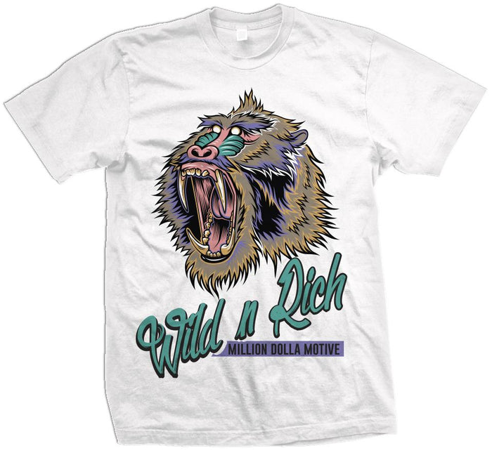 Wild N Rich -  Hyper Jade/ Bleached Coral/ Space Purple on White T-Shirt