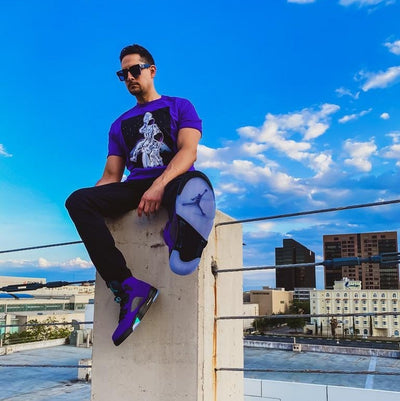 Purple graphic tee, purple 5s